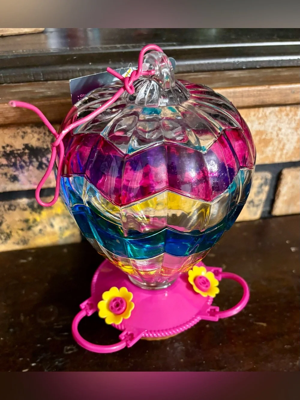 NWT Multicolor Glass Hot Air Balloon•Hummingbird Feeder•32 ounces
